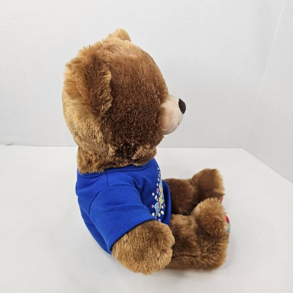 Build A Bear Happy Birthday Bear Plush Brown Teddy Blue T-Shirt Stuffed Animal - Picture 6 of 13